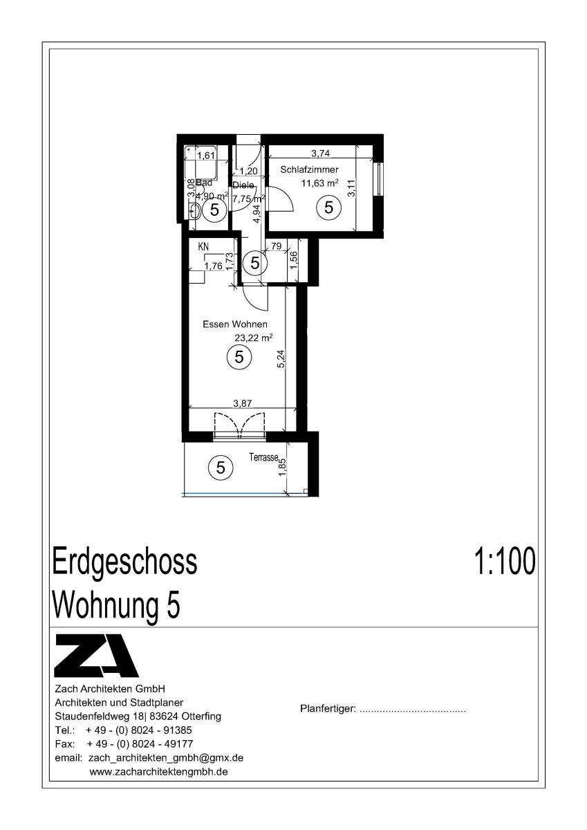 Grundriss Wohung 5 EG bemasst